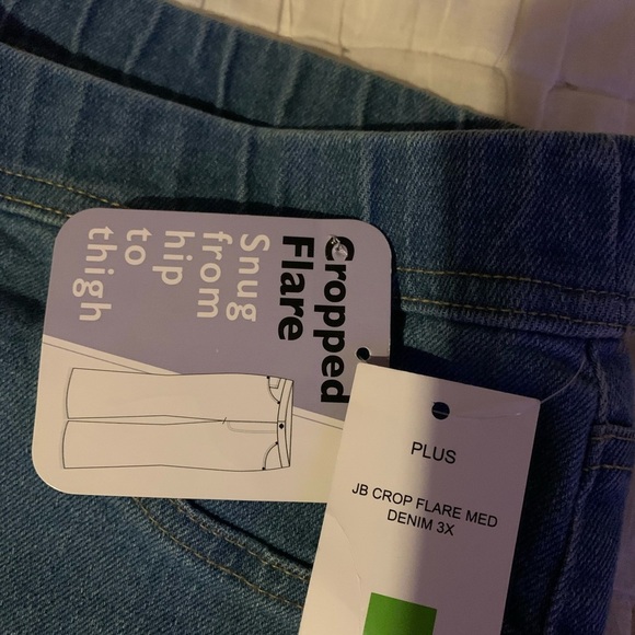 Blue 3X Cropped Flare Wide Leg Jeans with Raw Hem elastic pull on jeans - Picture 4 of 8